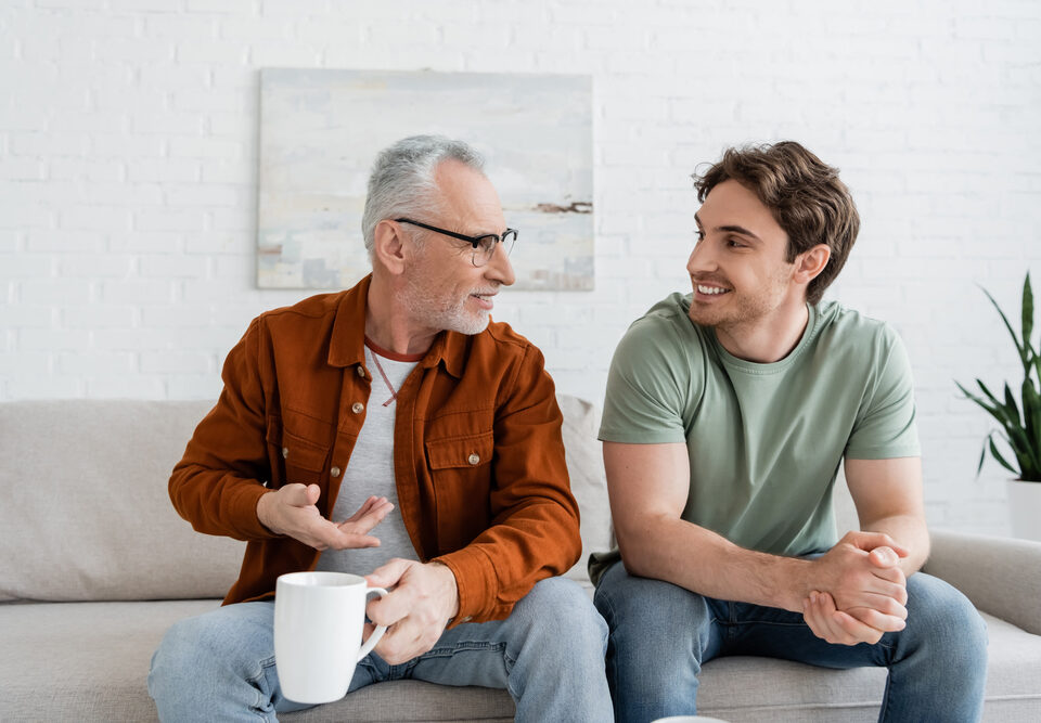 Man talking to son about estate plan.