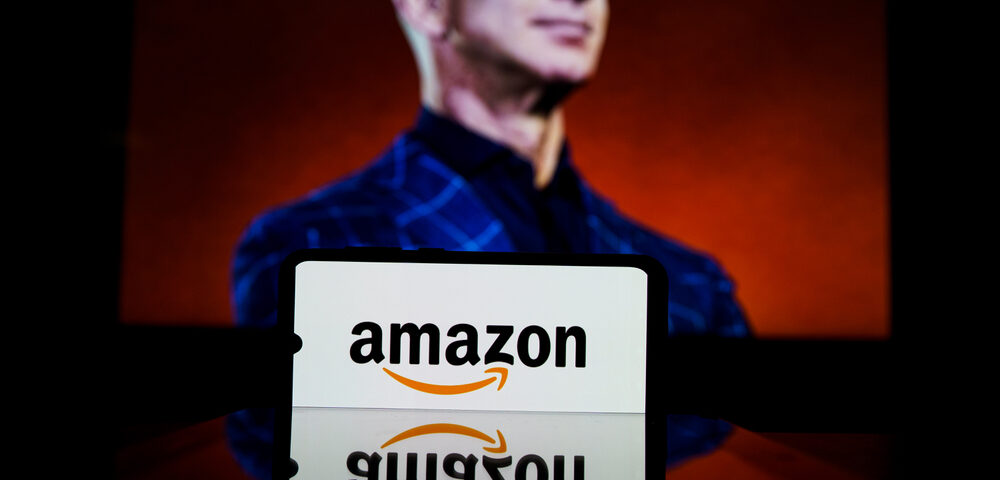 Amazon logo and Jeff Bezos