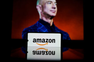 Amazon logo and Jeff Bezos